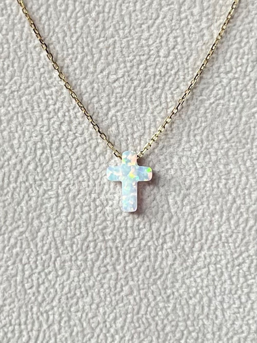 N035 | Genuine Opal Petite Cross Necklace
